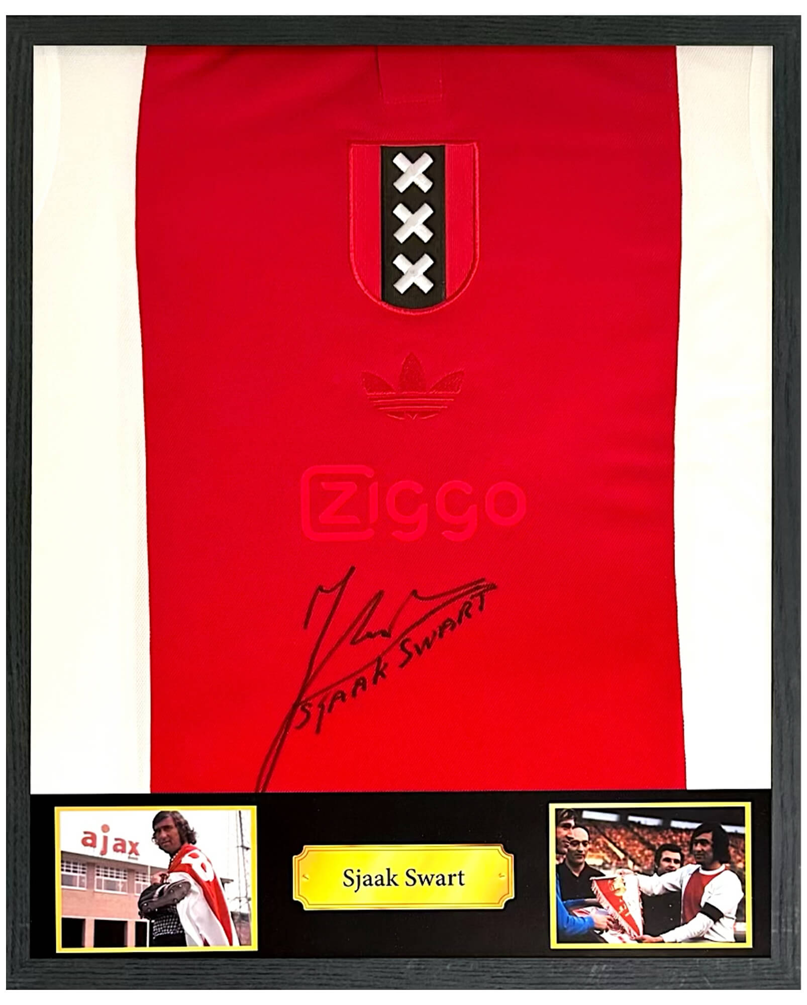 Sjaak Swart Gesigneerd Ajax Jubileumshirt voorkant SignedKits sjaak-swart-gesigneerd-ajax-jubileumshirt-voorkant-signedkits