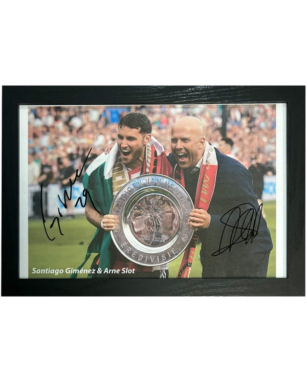 Santiago Giménez & Arne Slot - Gesigneerde Feyenoord foto - 30x21