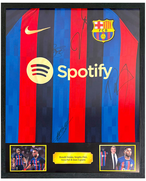 Araújo, Dest, Ansu Fati & Laporta - Gesigneerd FC Barcelona thuisshirt 22/23